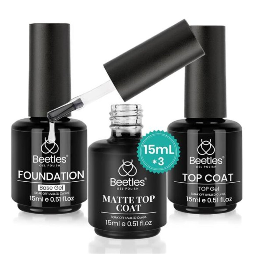 Matte Gel Top Coat No Wipe Top Coat Gel Nail Polish & Base Coat Set, 3Pcs